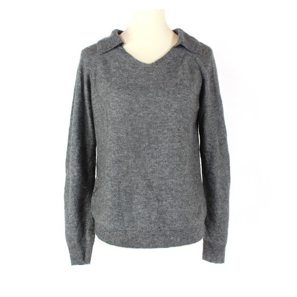 Nellie Partow Cashmere Silk Sweater Collared Grey V Neck Long Sleeves Size L - Picture 1 of 7